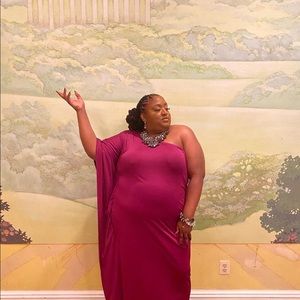 Purple off shoulder gown